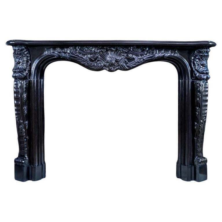 Black Belgian Rococo Marble Fireplace