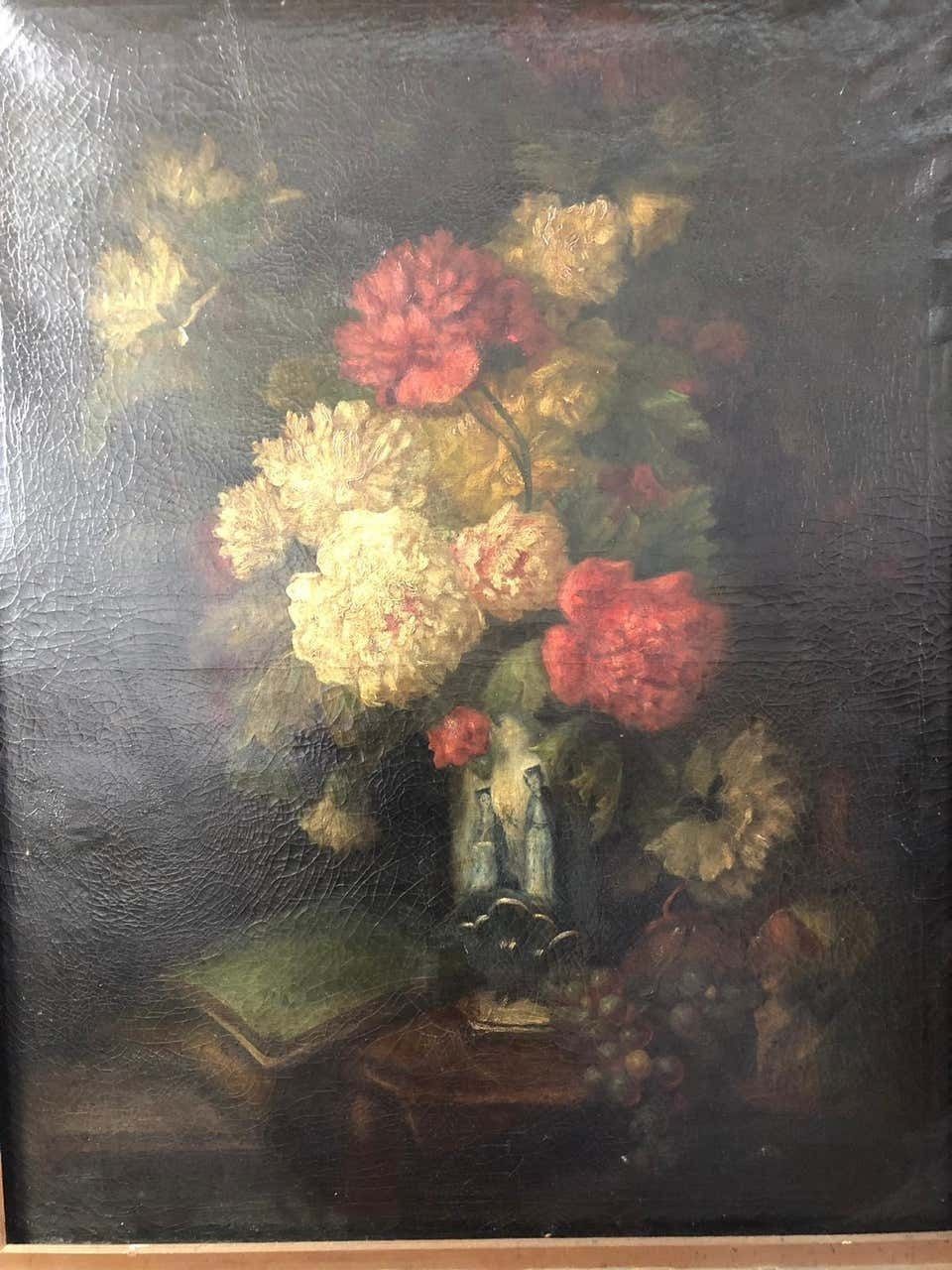 photo furniture Bouquet Of Carnations And Fruit Still Life, 19th Century