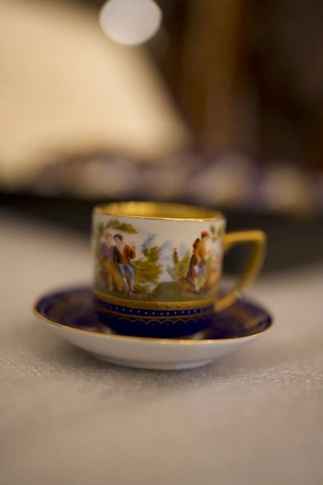 19th Century Porcelain, 12 Piece Painted Cups And Saucers Cobalt Blue photo 2500.0