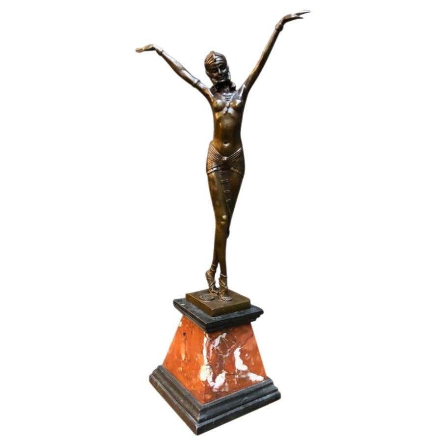 Art Deco Style Bronze Ballerina On Marble Base, Artist J.B Deposee