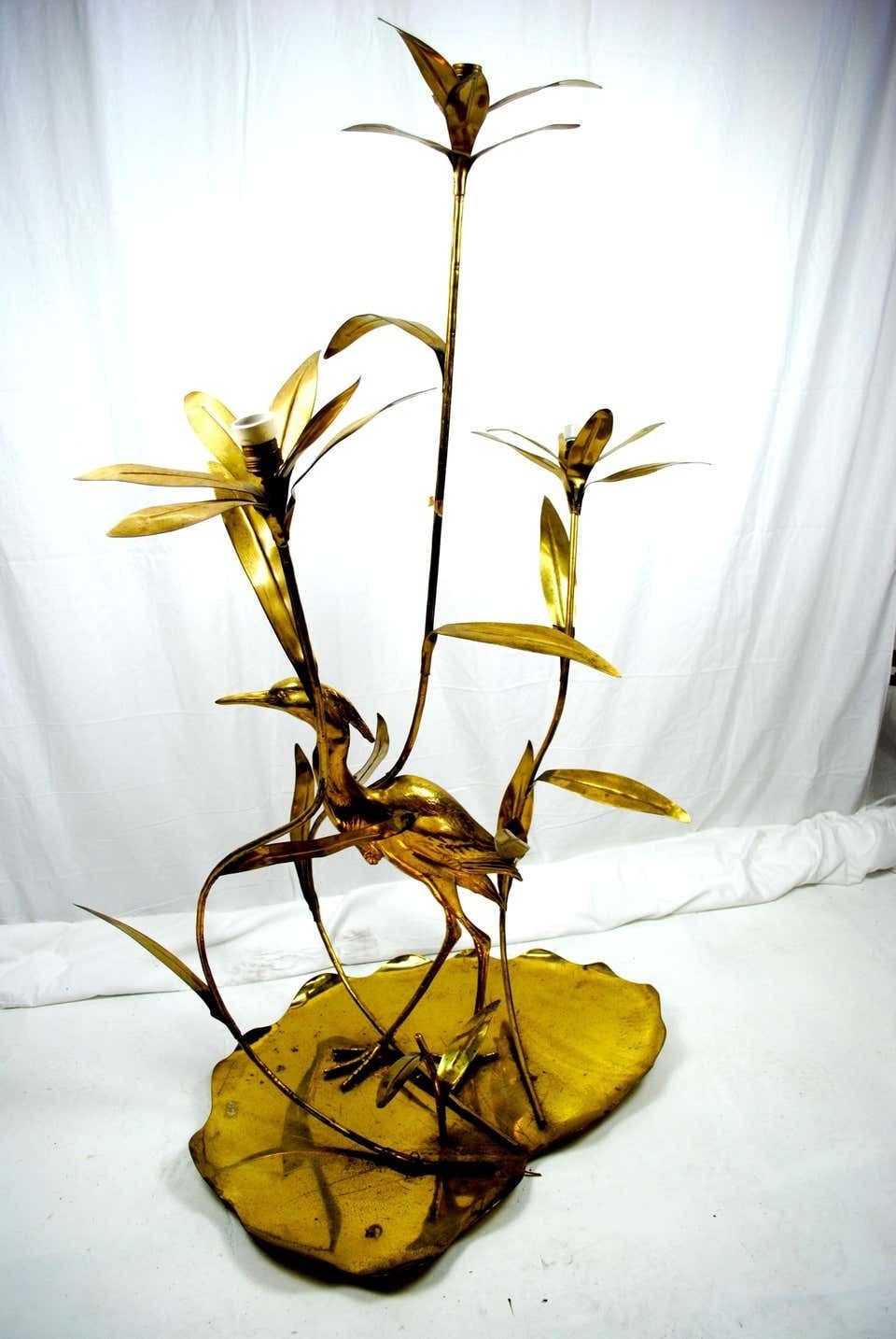 Italian Golden Brass Crane/ Heron And Floral Floor Lamp For Cittone Oggi, 1960 photo furniture