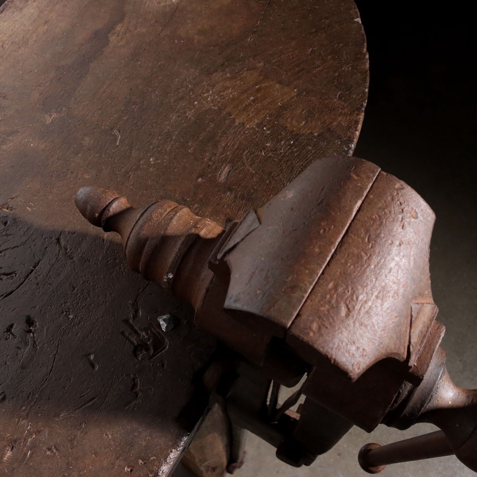 Antique Shelf Oak Wrought Iron Vise Italy XX Century Restored photo buy