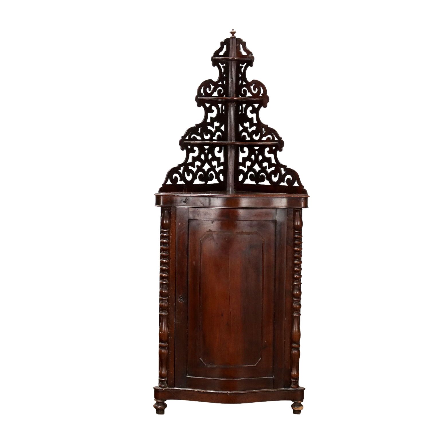 Antique Corner Cupboard Louis Philippe Walnut Italy XIX Century
