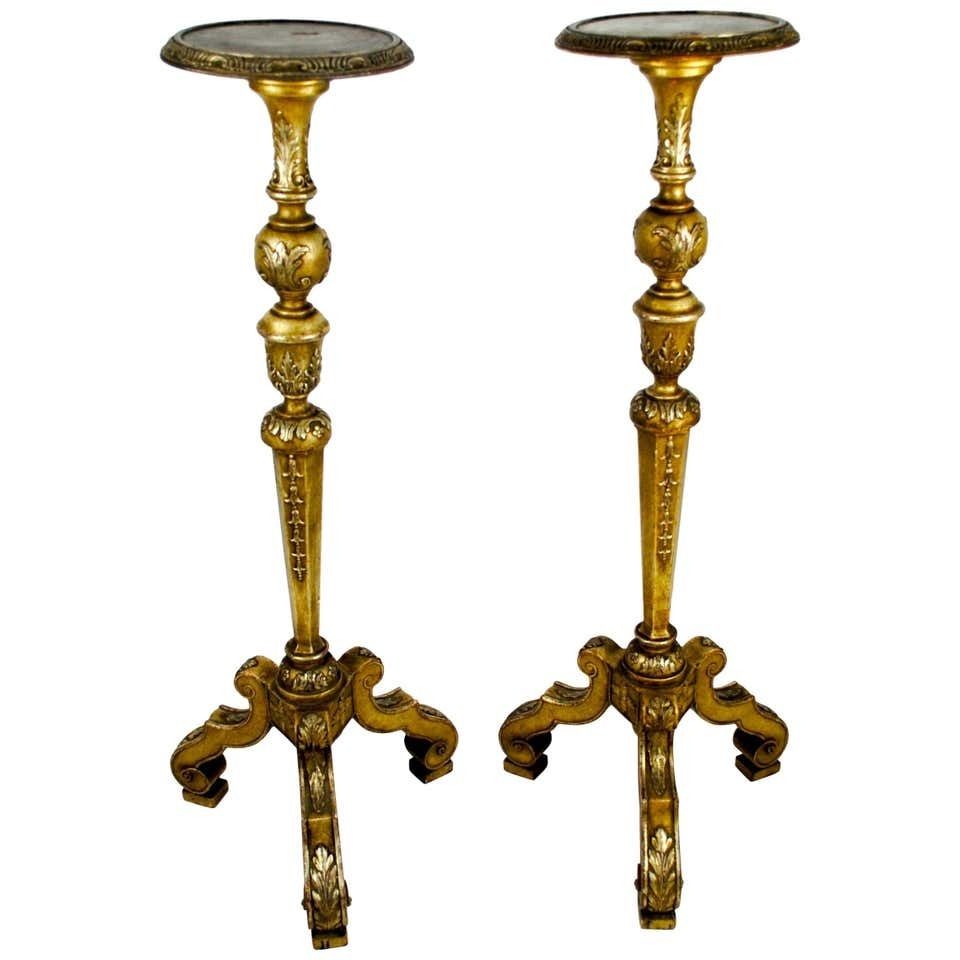 Pair Of Italian 19th Century Silver Guilt Torcheres Or Candlesticks