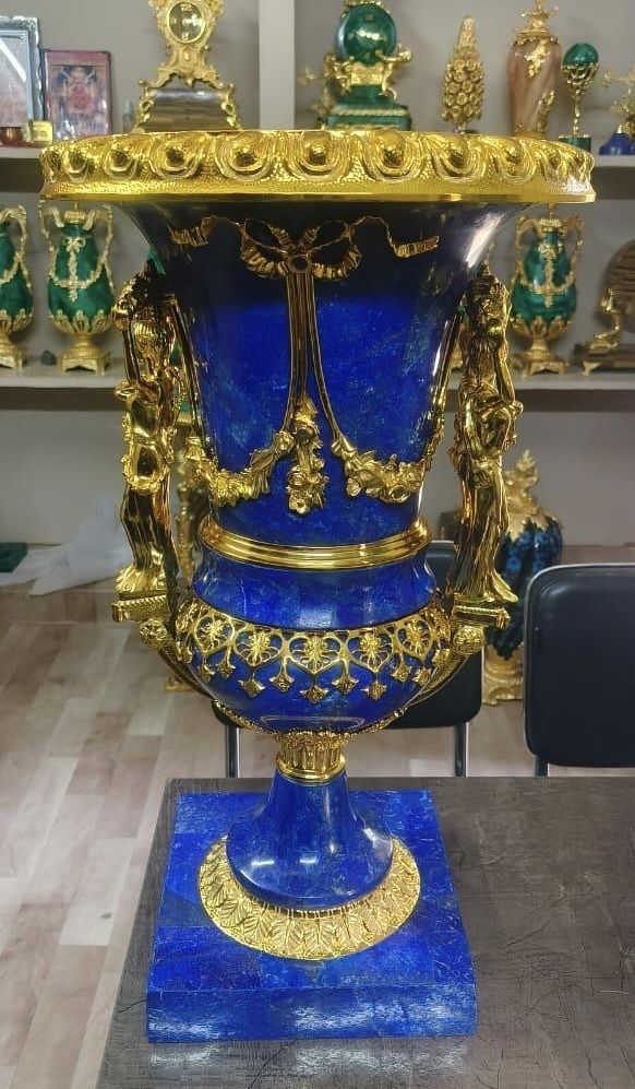 Pair Of 20th Century Lapis And Ormolu Mounted 'Medici' Vases photo 18000.0