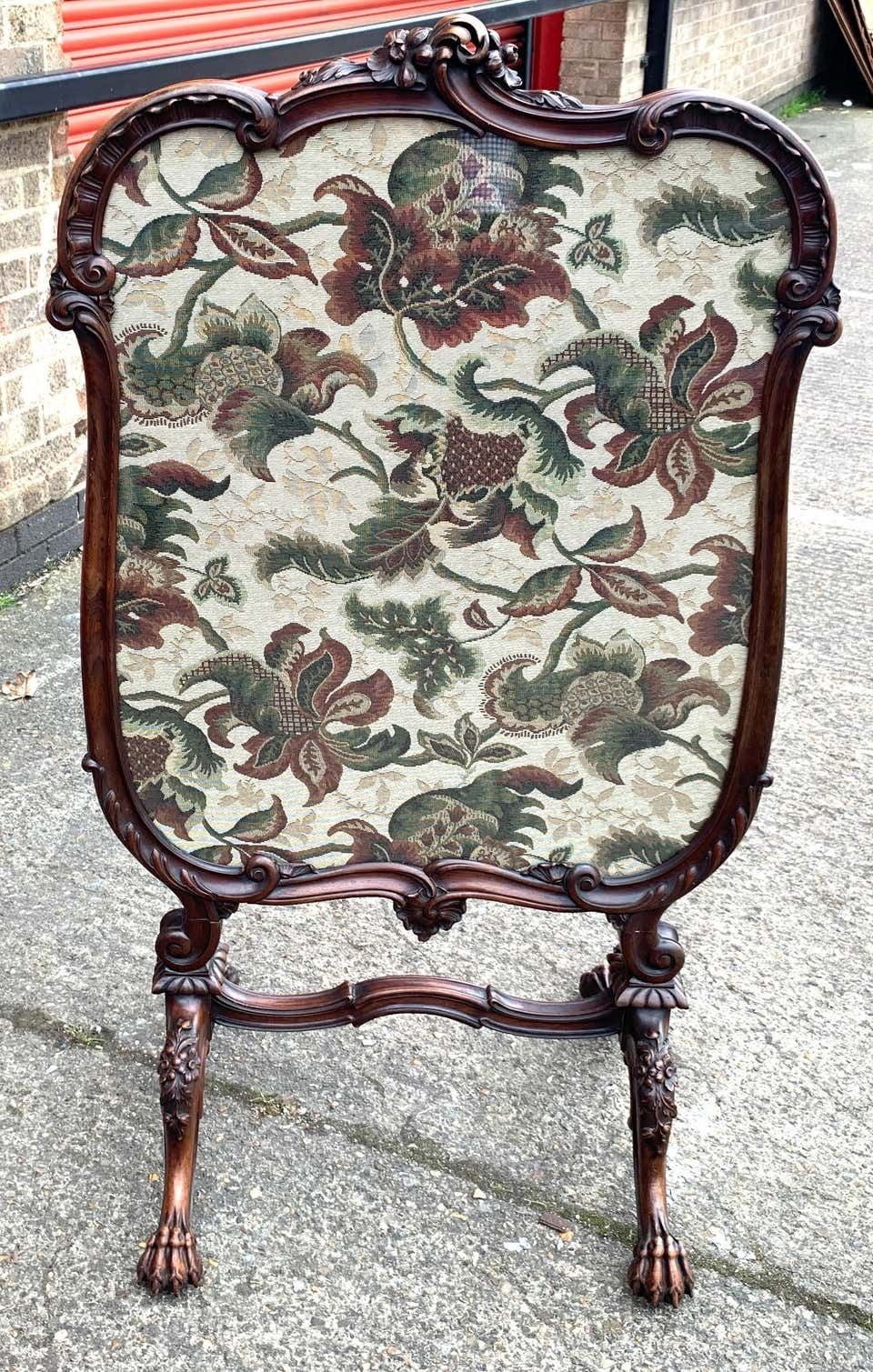19th Century Fine Tapestry Firescreen In A Carved Walnut Fram photo furniture