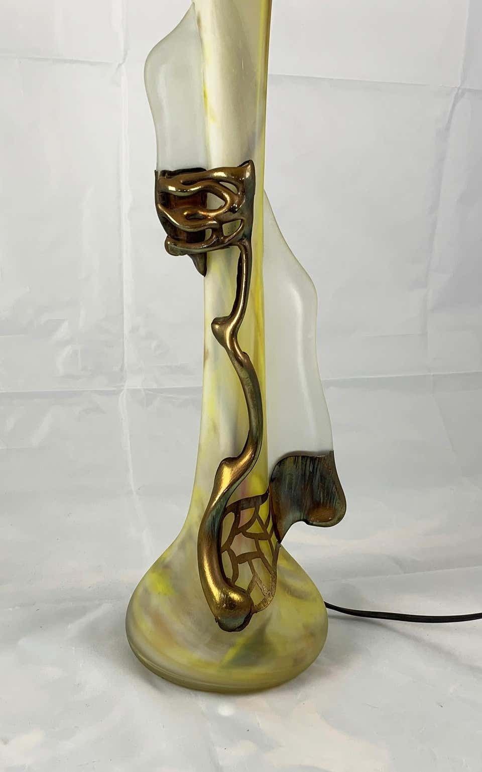 20th Century Unusual Art Glass Table Lamp In Art Nouveau Style photo vinterior
