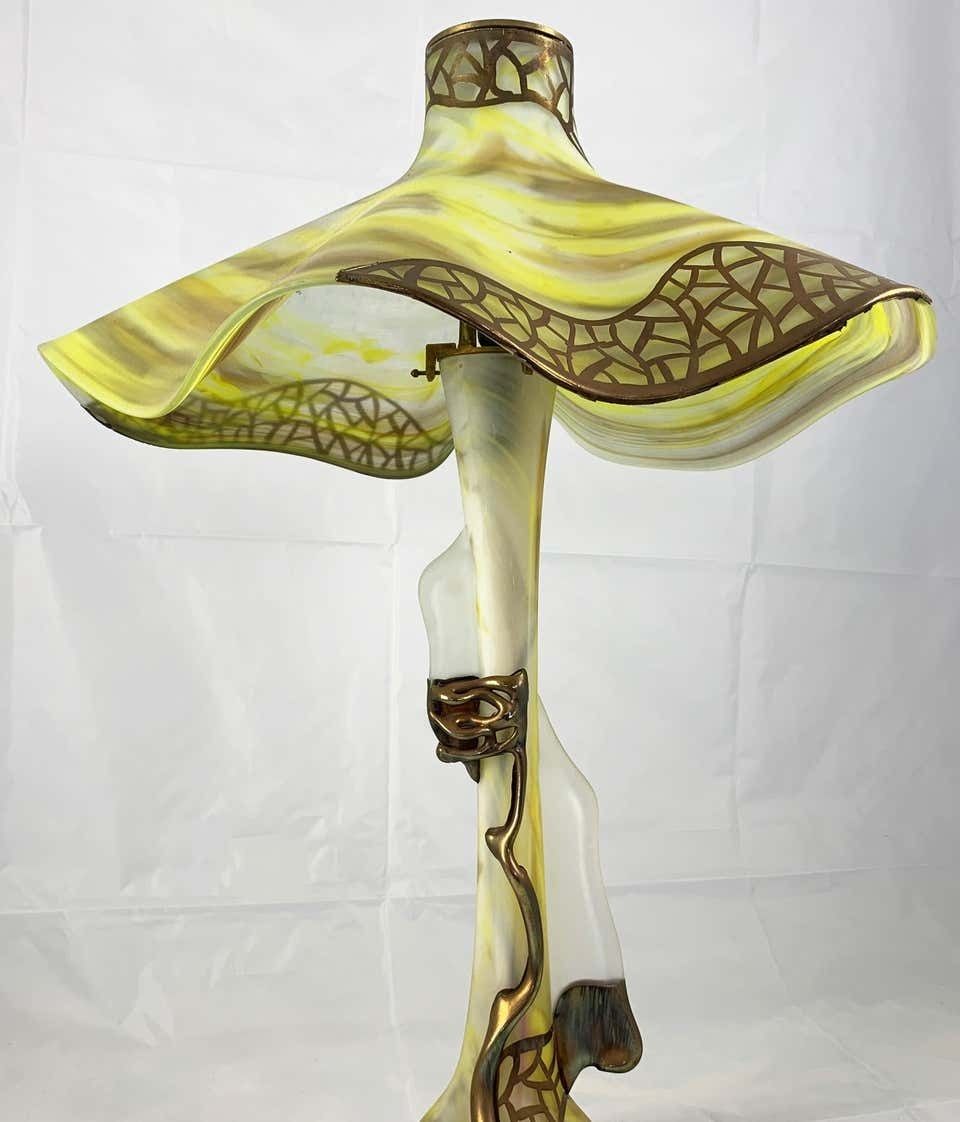 20th Century Unusual Art Glass Table Lamp In Art Nouveau Style photo buy