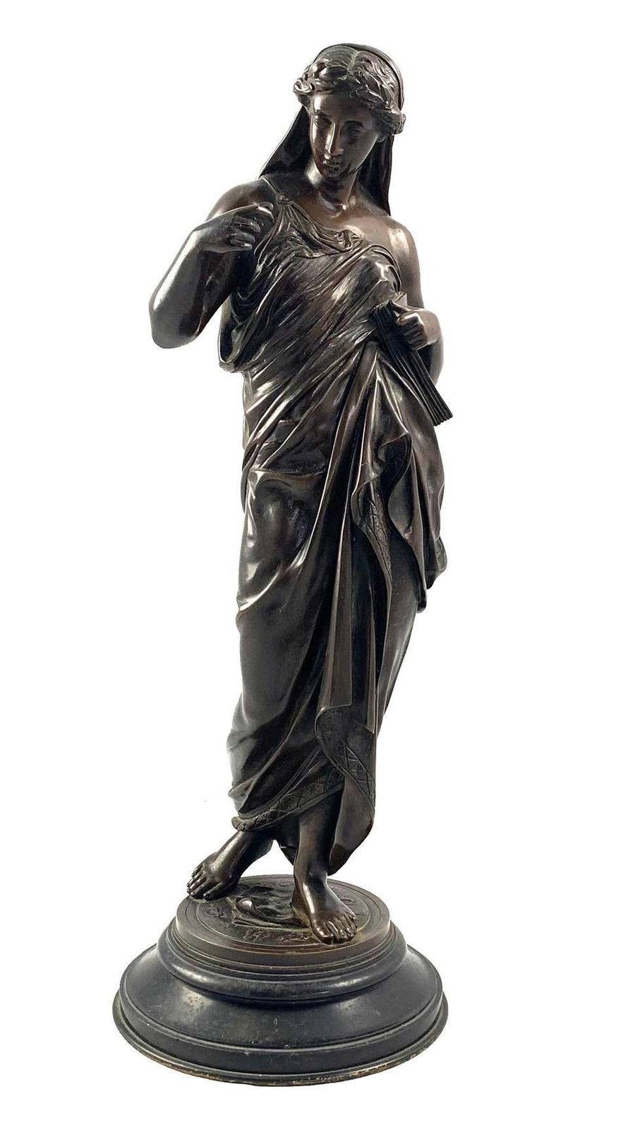 19th Century Bronze Of A Women Draped In Robes On A Circular Zodiac Base photo vintage