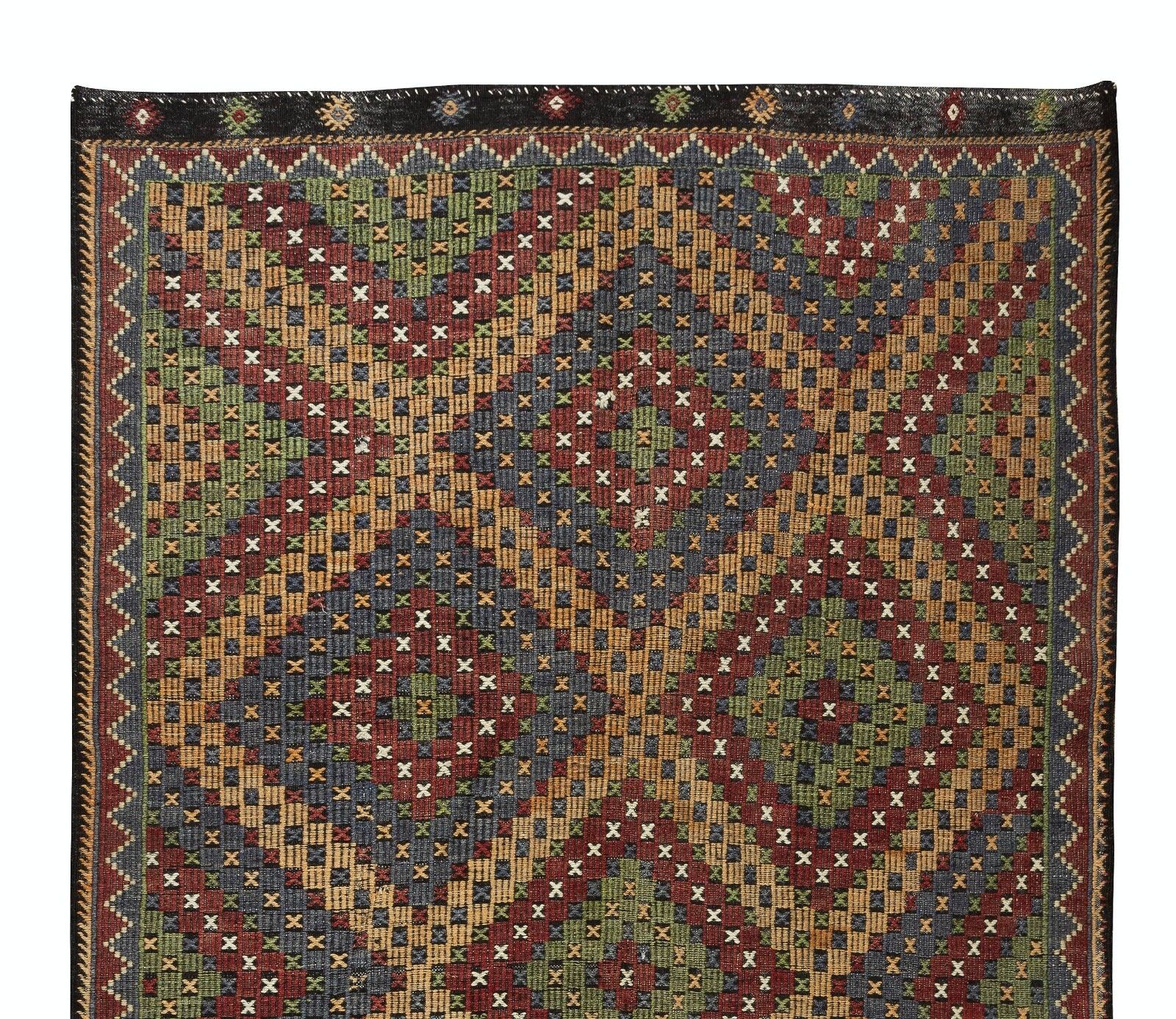 6.2x11.5 Ft Vintage Turkish Jajim Kilim, Unique Hand Woven Rug Made Of Wool photo Textiles