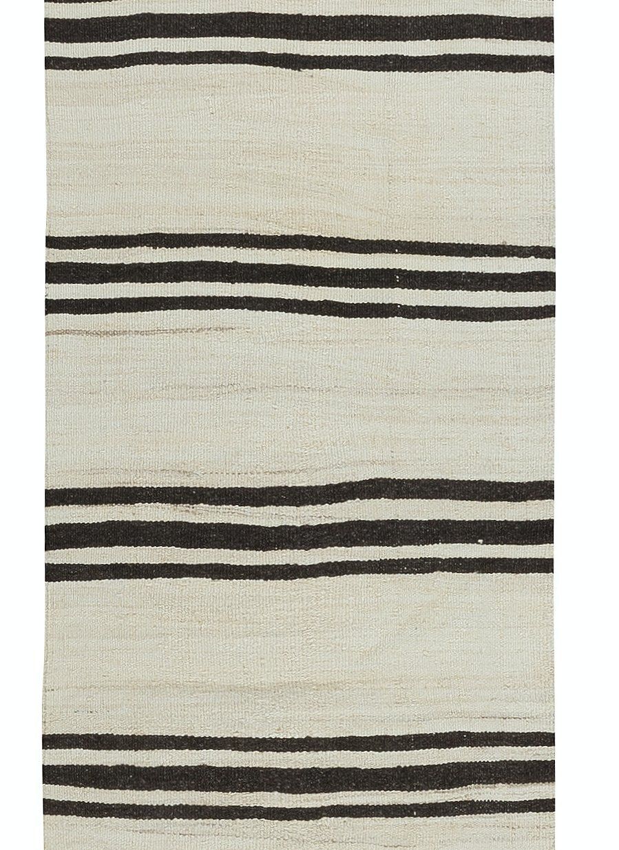 2x10 Ft Vintage Anatolian Narrow Kilim Runner In Cream With Dark Brown Stripes photo 335.0