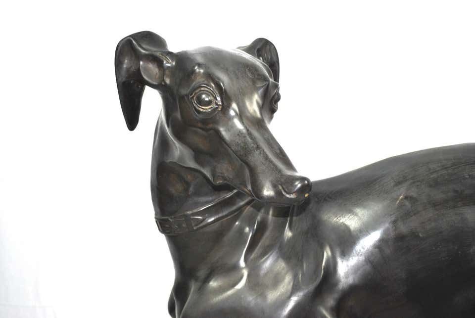 Large Pair Of 1960s Bronze Greyhounds In Dominance Stance photo for sale