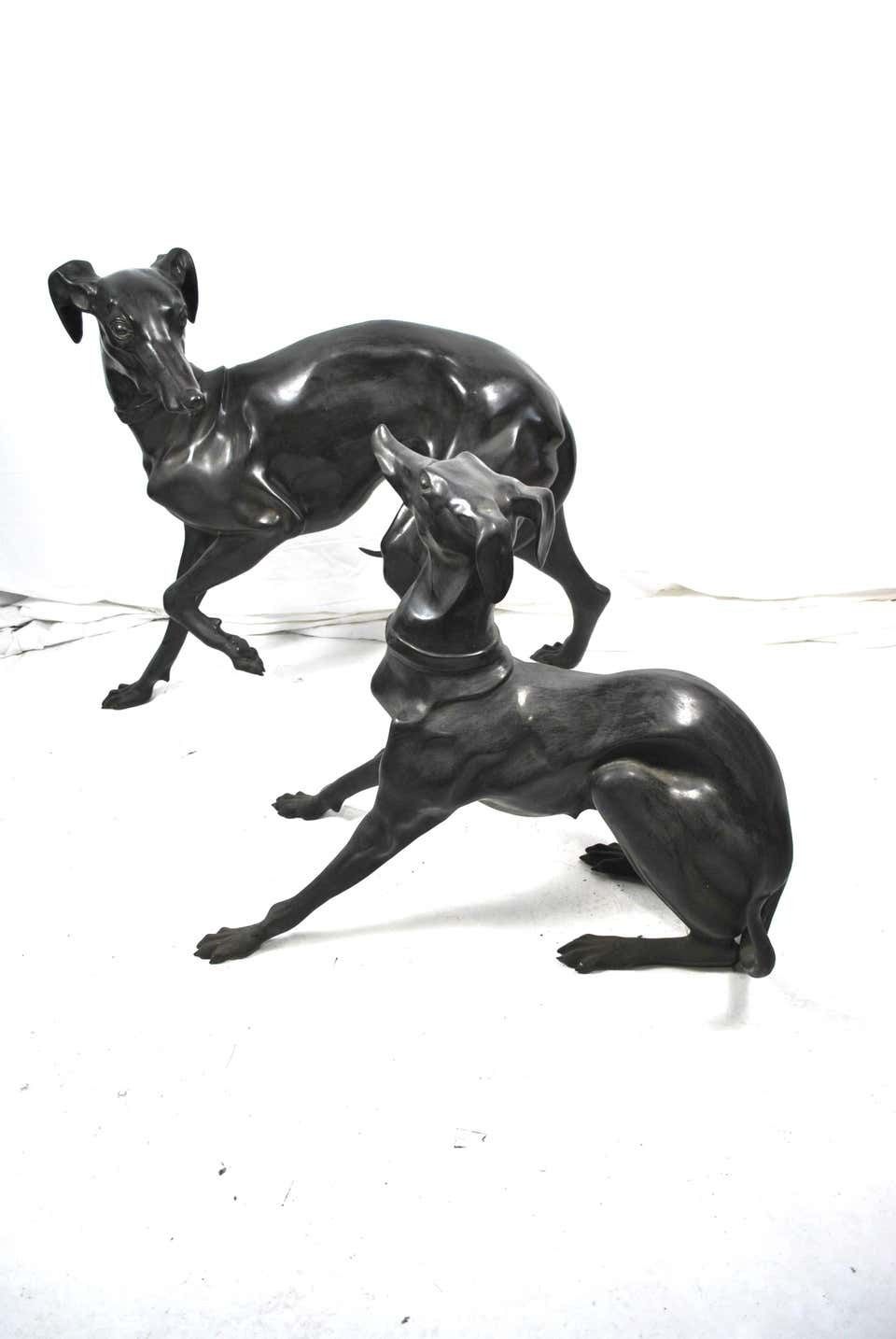 Large Pair Of 1960s Bronze Greyhounds In Dominance Stance photo Art