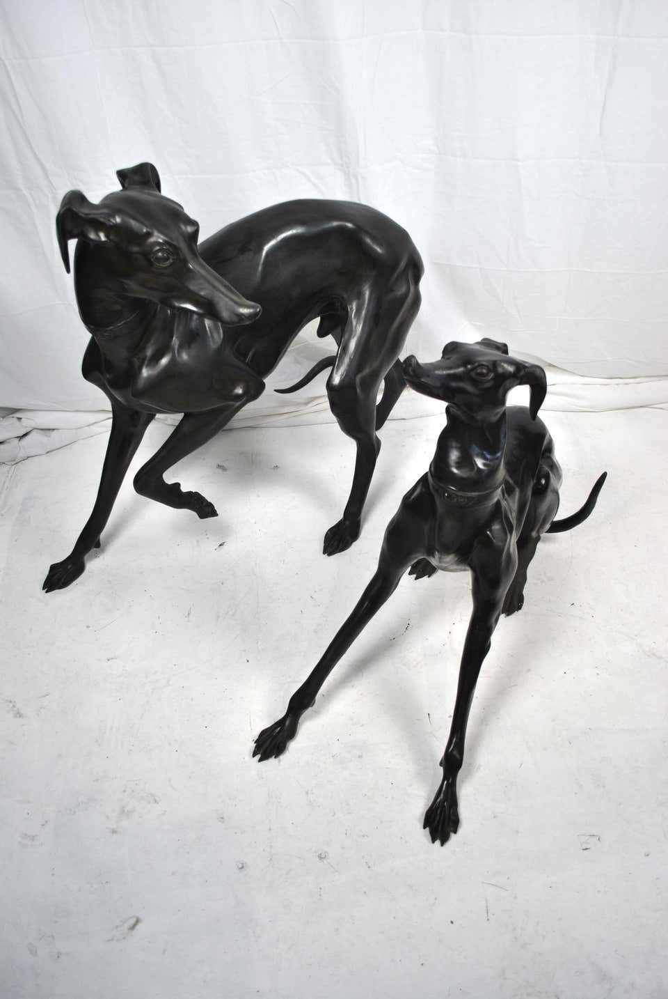 Large Pair Of 1960s Bronze Greyhounds In Dominance Stance photo vinterior