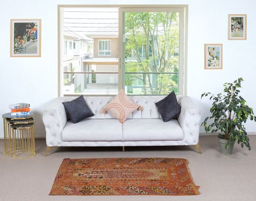 3.2x5.2 Ft Mid Century Bohemian Turkish Kilim. 100% Wool. Vintage Flat Weave Rug photo furniture
