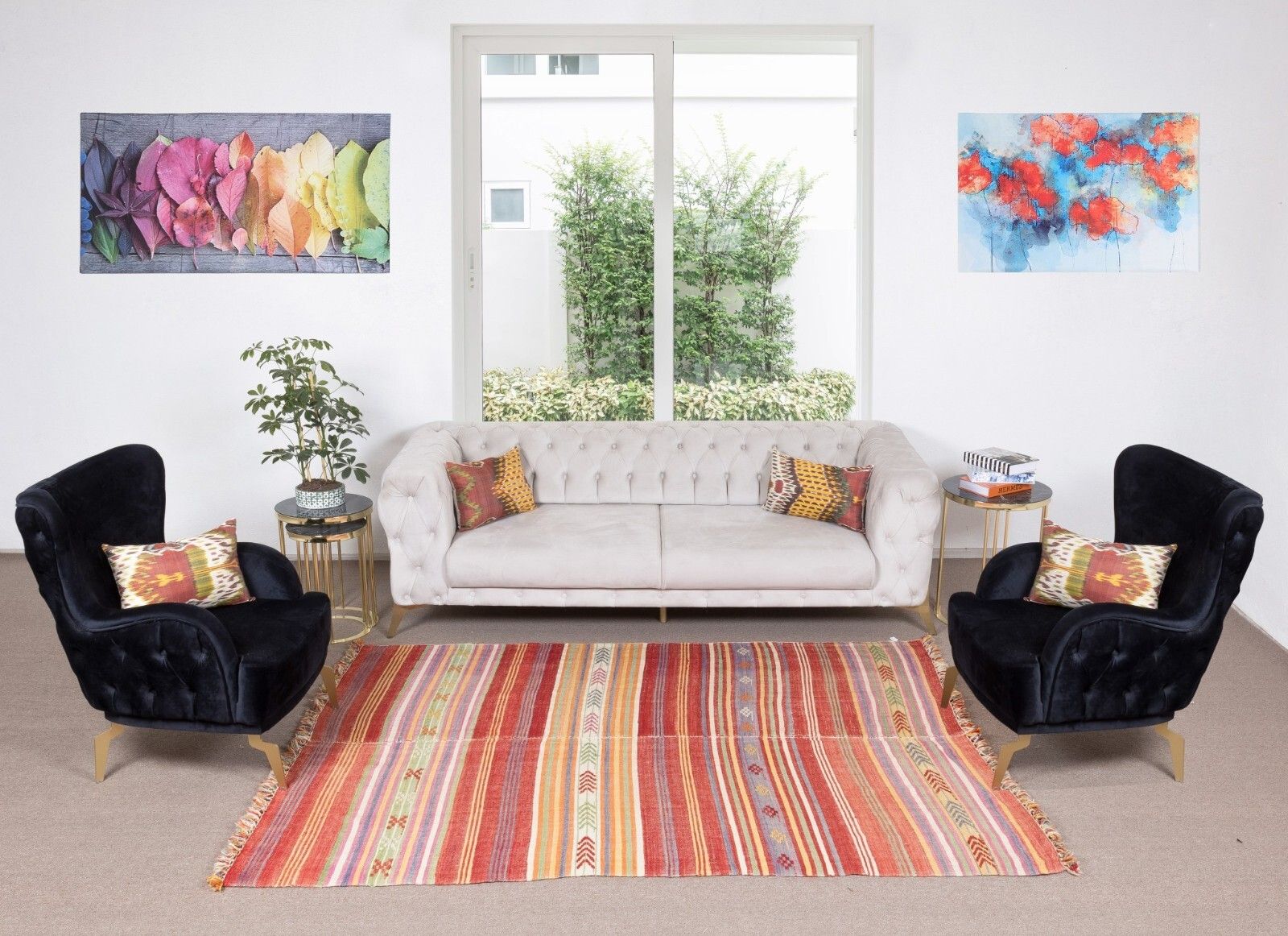 5.8x7.8 Ft Banded Handmade Vintage Turkish Kilim Rug Made Of Wool, Reversible photo furniture