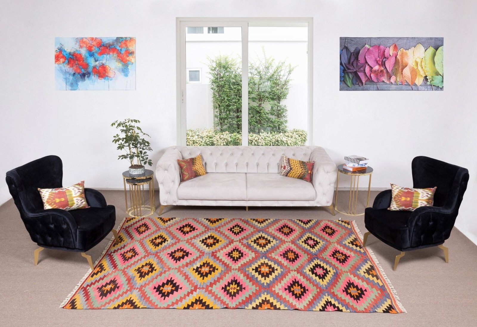 6.4x9.6 Ft Dazzling Handmade Turkish Wool Kilim, One Of A Kind Flat Weave Rug photo furniture