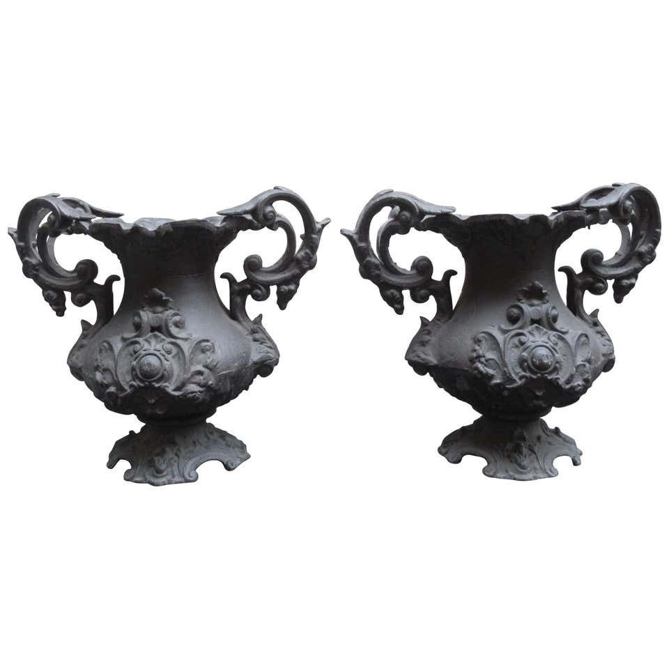 Pair Of Early 20th Century Decorative Cast Iron Urns