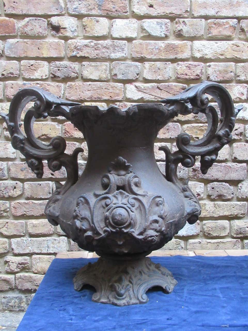 Pair Of Early 20th Century Decorative Cast Iron Urns photo furniture
