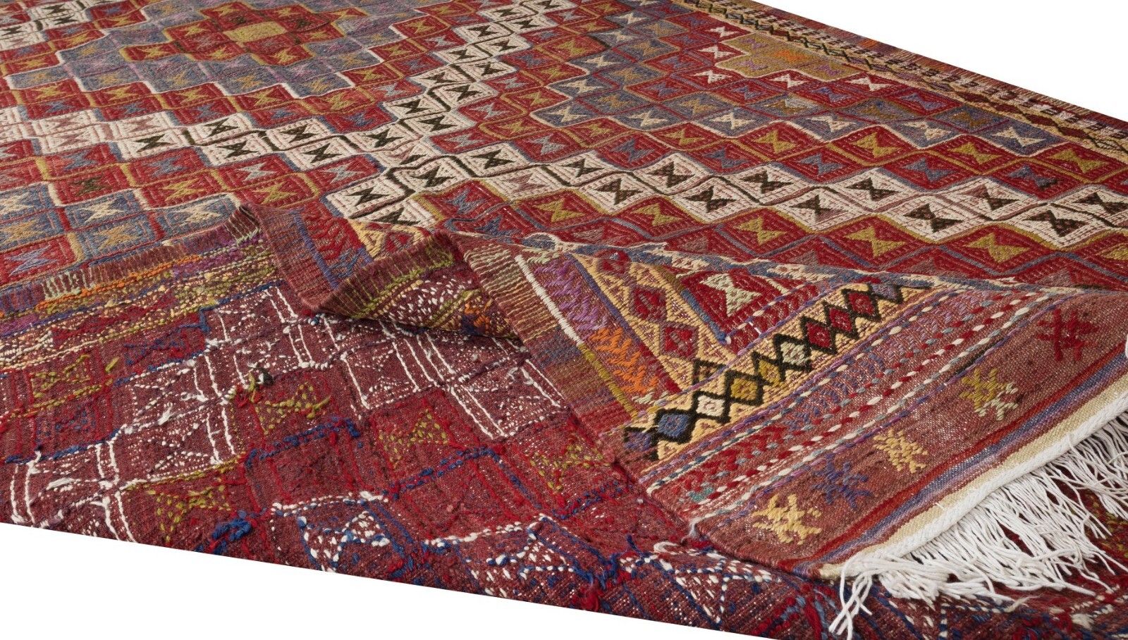 5.3x9.8 Ft One Of A Kind Geometric Vintage Turkish Jijim Kilim Rug Made Of Wool photo for sale