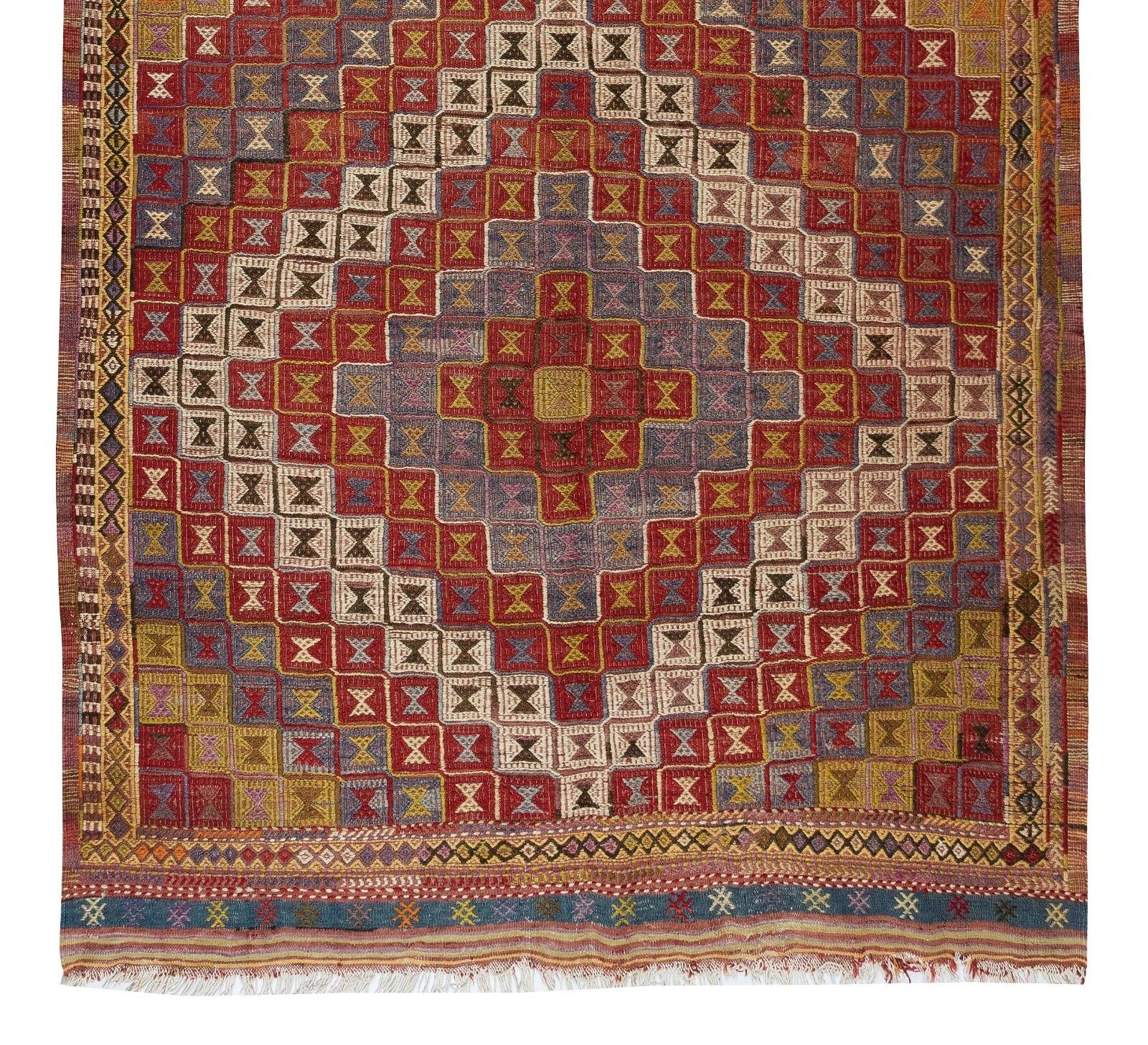 5.3x9.8 Ft One Of A Kind Geometric Vintage Turkish Jijim Kilim Rug Made Of Wool photo 887.0