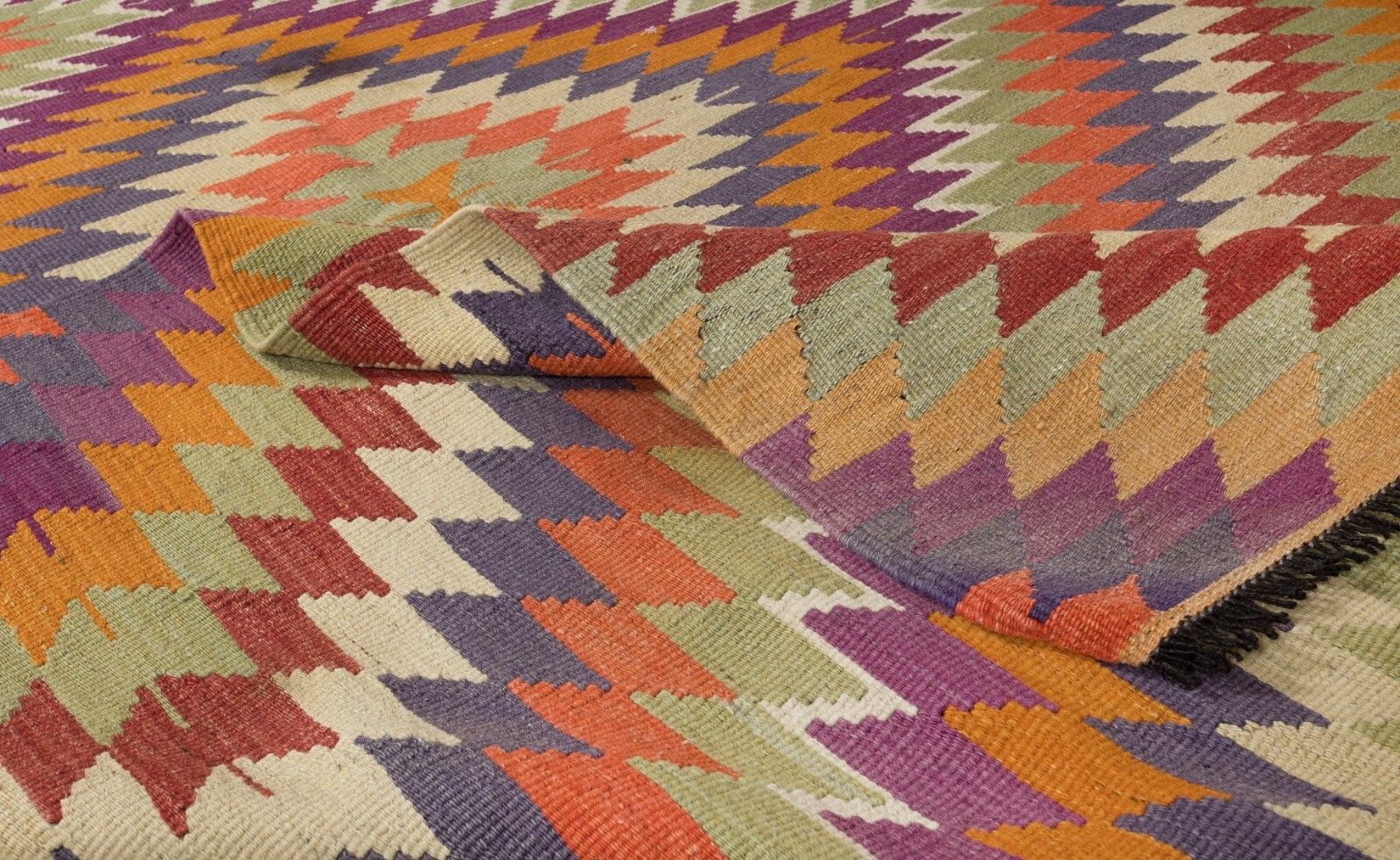 5.8x10 Ft Multicolored Handmade Turkish Wool Kilim, One Of A Kind Flat Weave Rug photo for sale