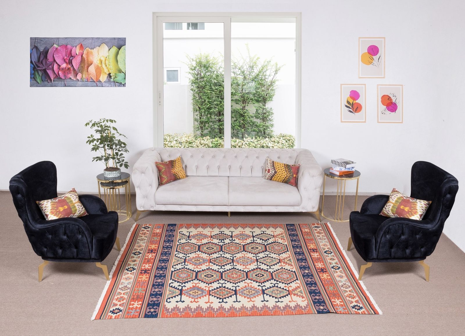 6.4x7.8 Ft Vintage Hand Woven Central Anatolian Kilim 'Flat Weave', 100% Wool photo furniture