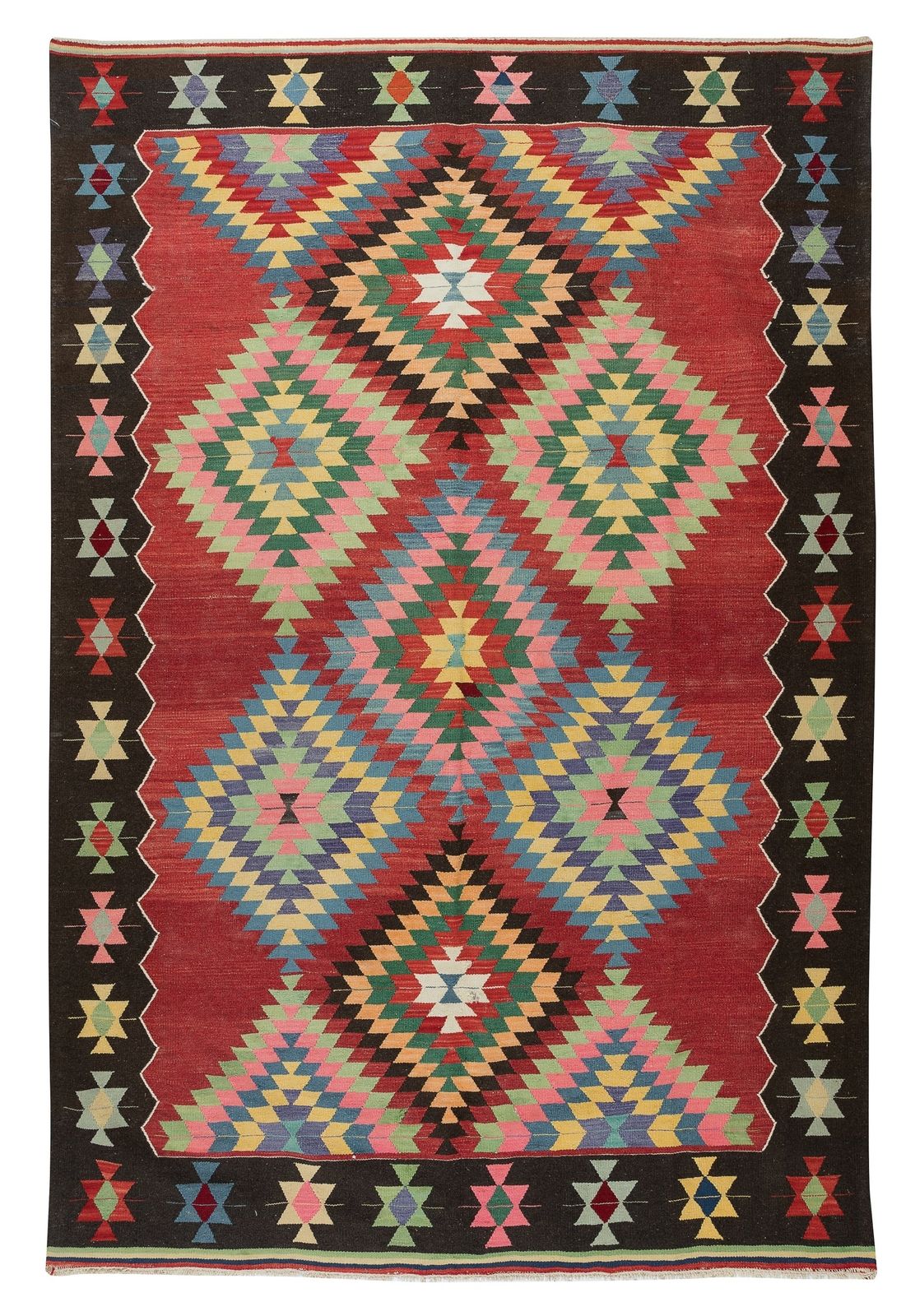 6x8.7 Ft Hand Woven Vintage Turkish Wool Kilim Rug With Geometric Design