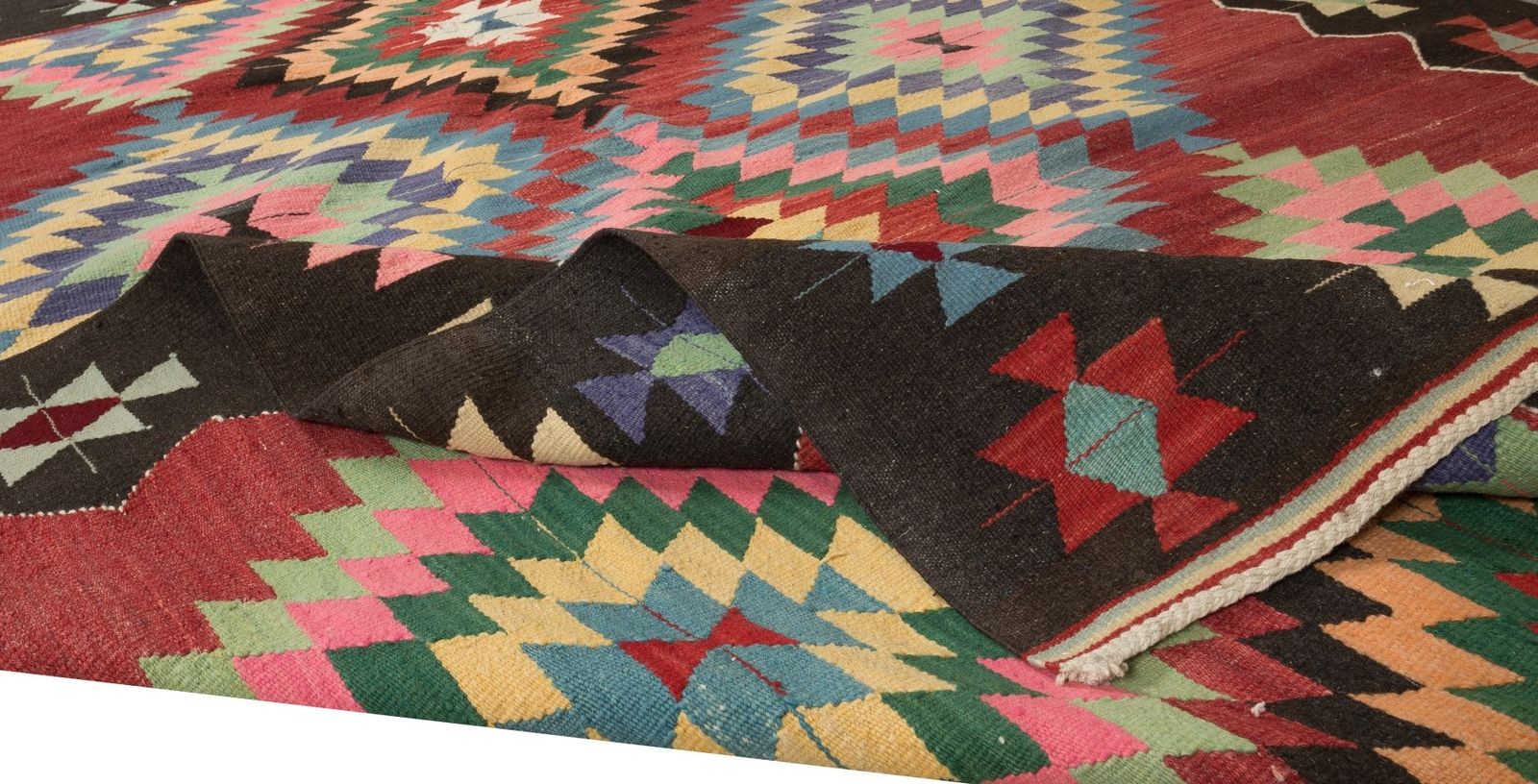 6x8.7 Ft Hand Woven Vintage Turkish Wool Kilim Rug With Geometric Design photo for sale