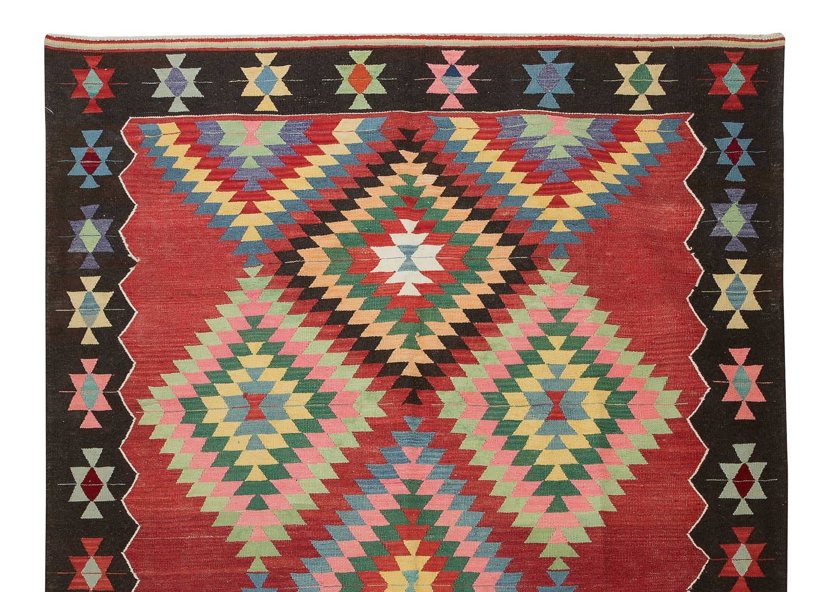 6x8.7 Ft Hand Woven Vintage Turkish Wool Kilim Rug With Geometric Design photo Textiles