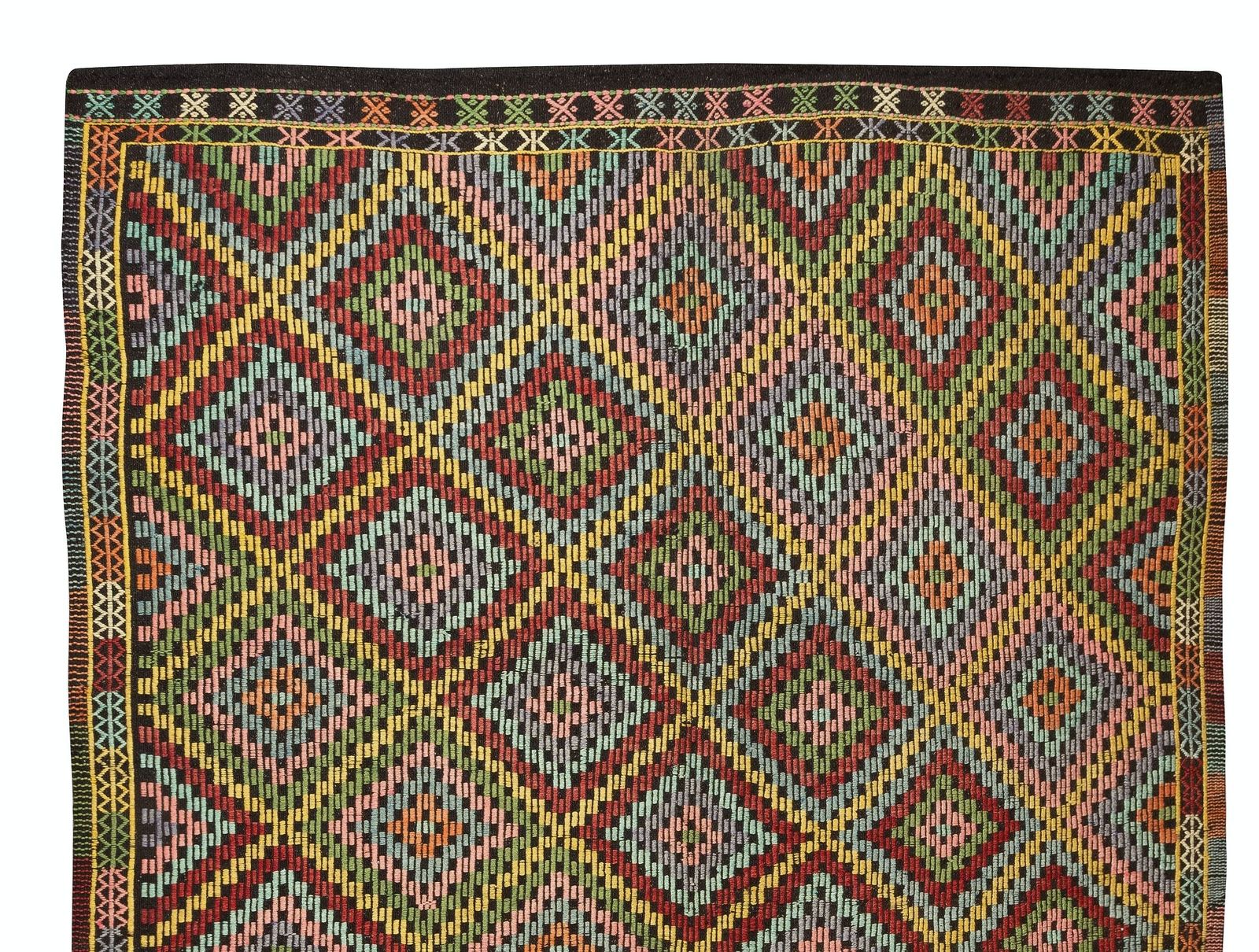 6.9x10 Ft Vintage Turkish Jajim Kilim, One Of A Kind Hand Woven Rug Made Of Wool photo Textiles