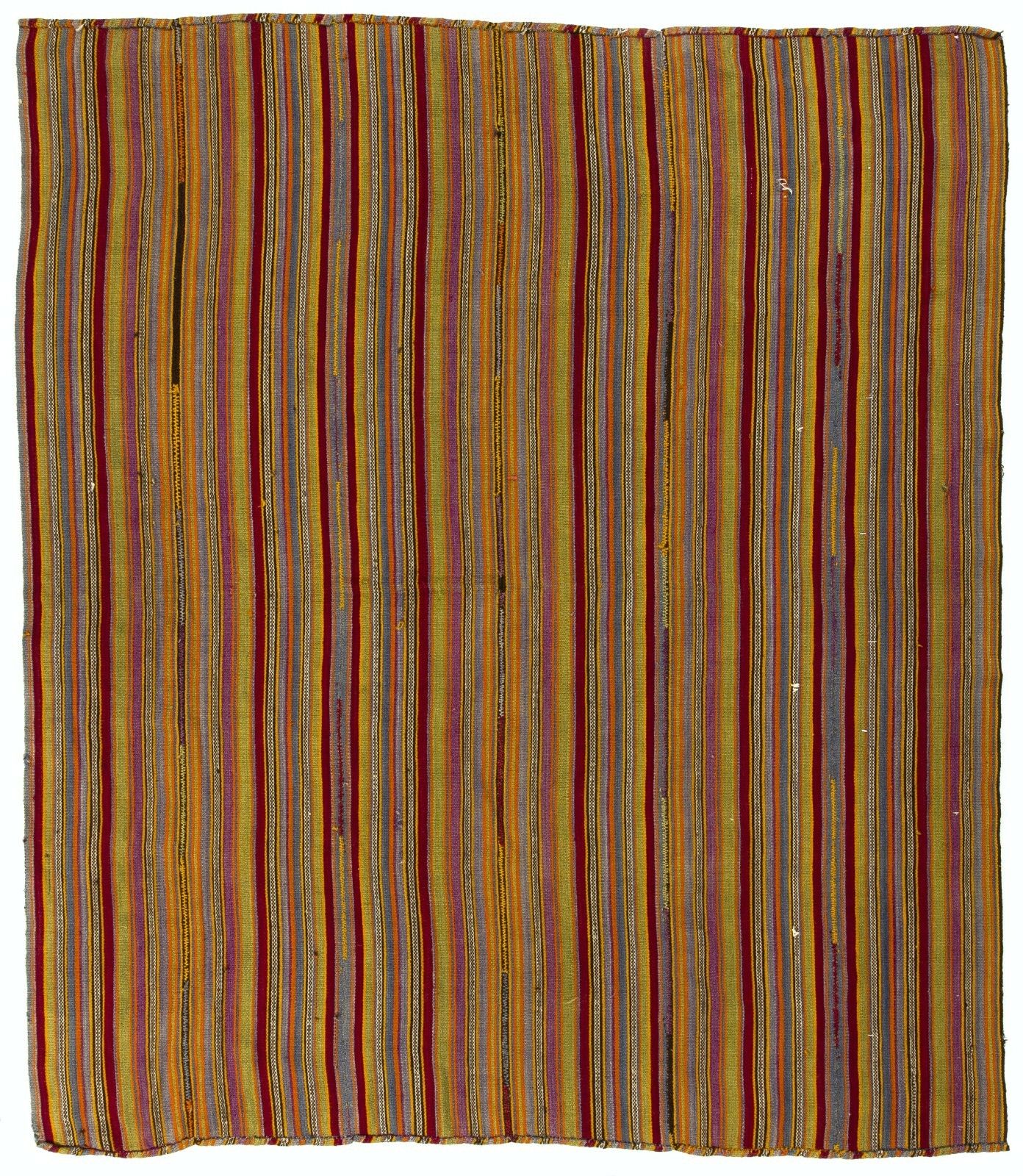 6.2x7.2 Ft Hand Woven Vintage Anatolian Kilim (Flat Weave) With Vertical Bands
