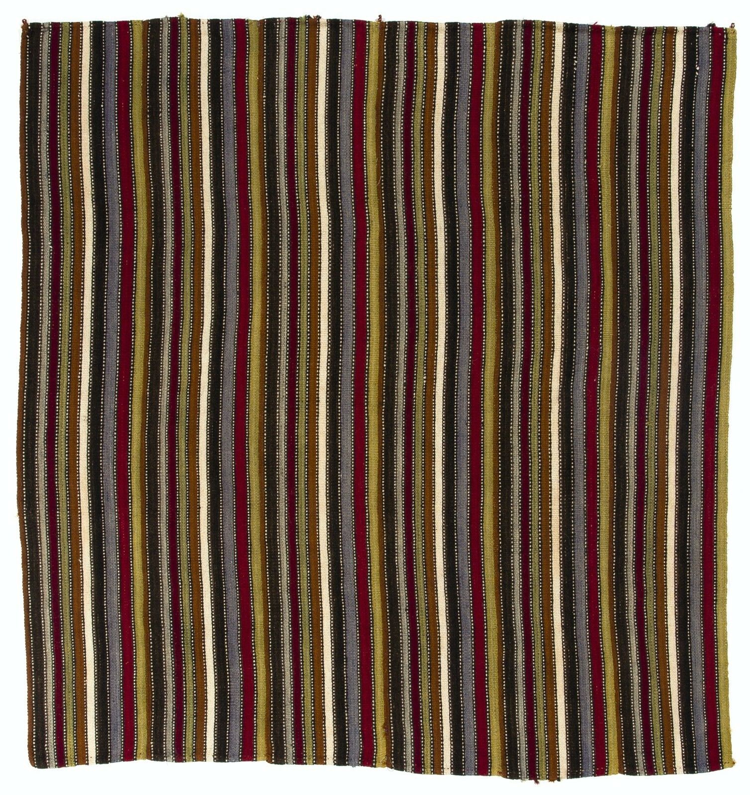 5.6x6 Ft Vintage Striped Flat Woven Kilim Rug. Wool Floor Covering