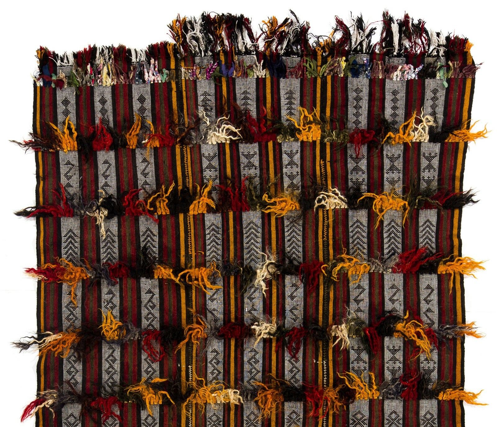 5.2x9.2 Ft Banded Tribal Kilim, Floor Covering With Wool And Cotton Poms photo furniture
