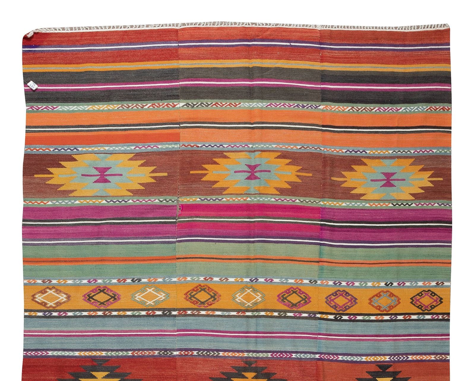 5.8x9.3 Ft Turkish Vintage Handmade Kilim, Geometric & Striped Rug Made Of Wool photo Textiles