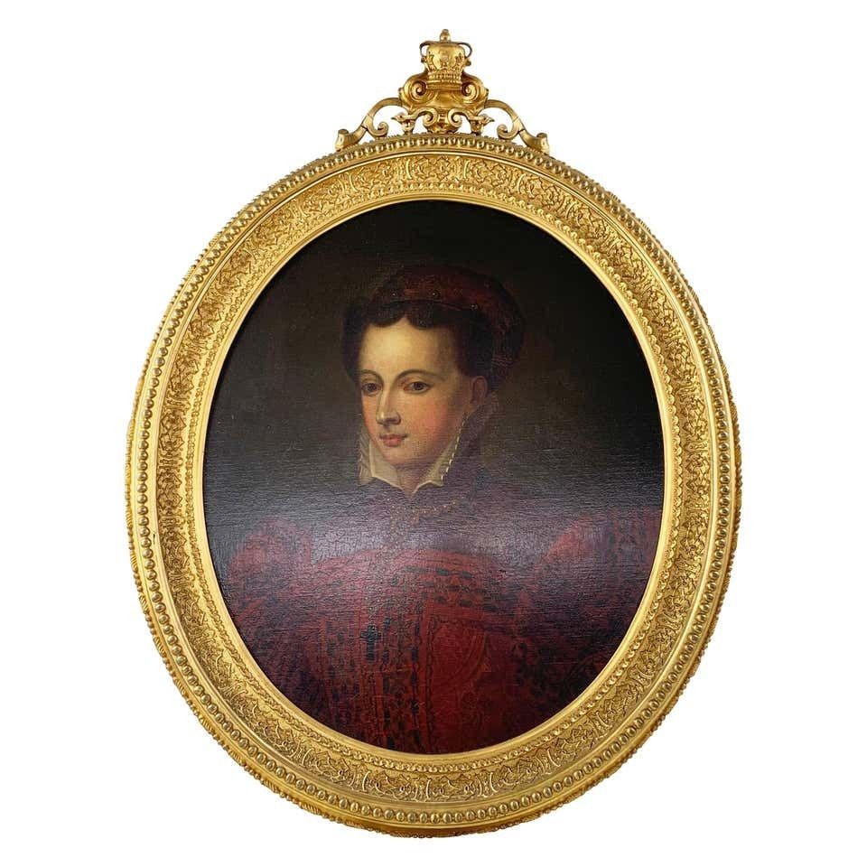 19th Century Continental Oil On Canvas Of A Lady In 16th Century Dress