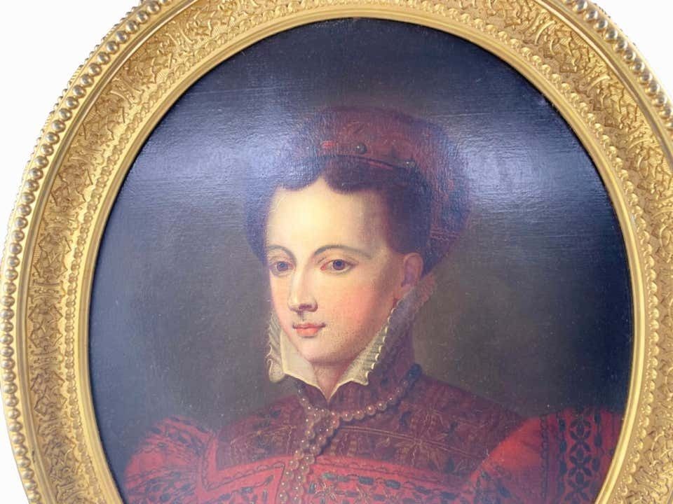 19th Century Continental Oil On Canvas Of A Lady In 16th Century Dress photo buy