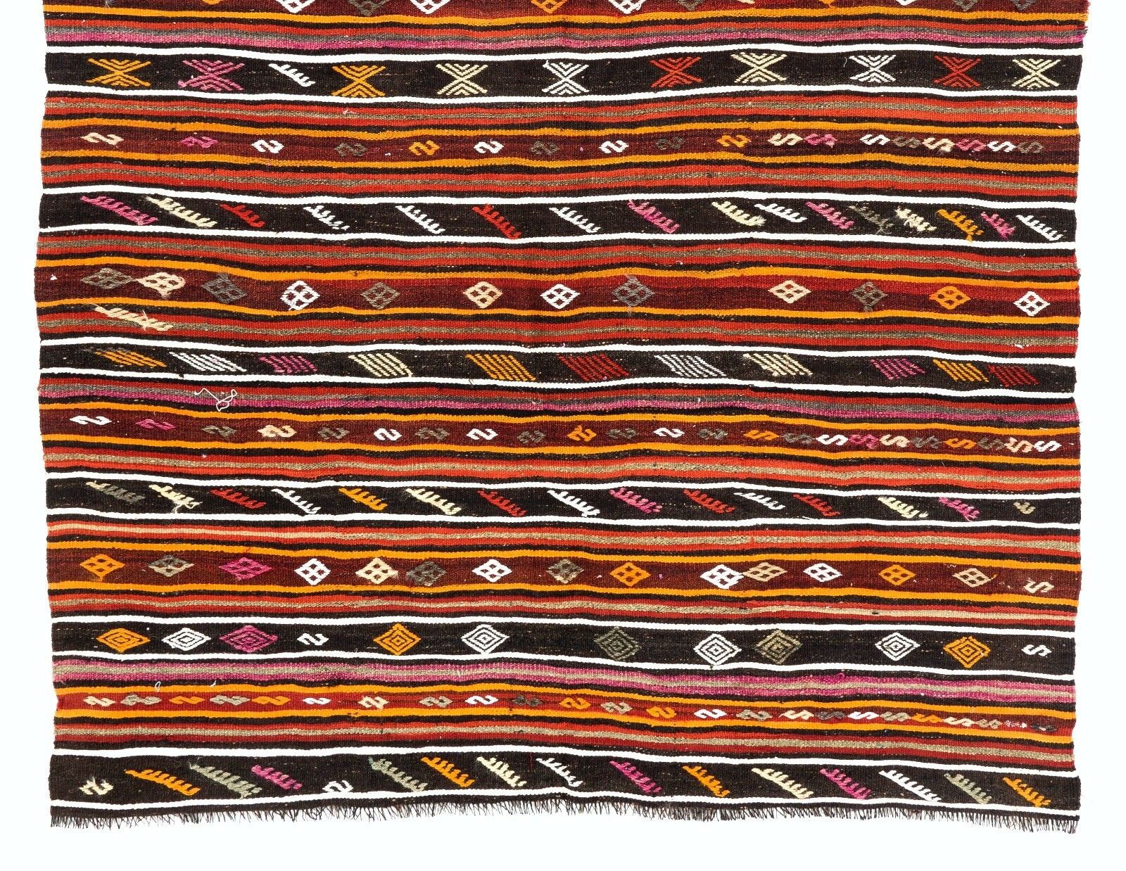 6.6x10 Ft Striped Vintage Kilim, Double Sided Flat Weave Rug photo for sale