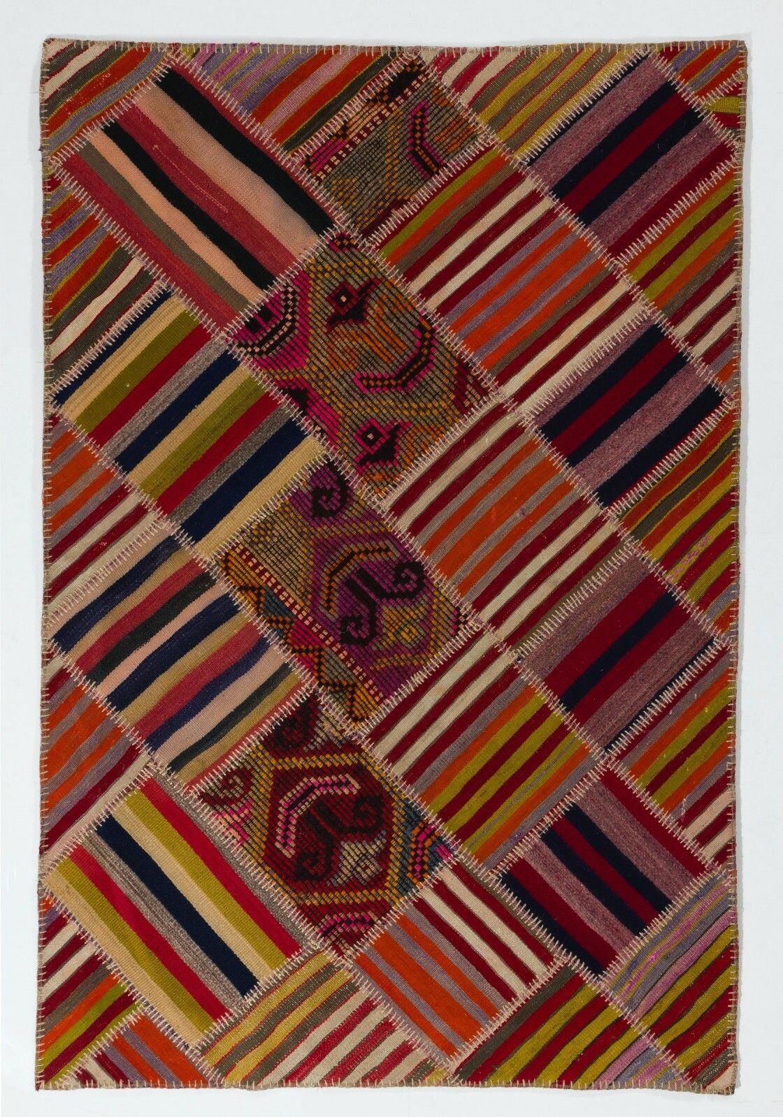 4.2x6.3 Ft Vintage Handmade Turkish Patchwork Kilim Rug With Tribal Flair