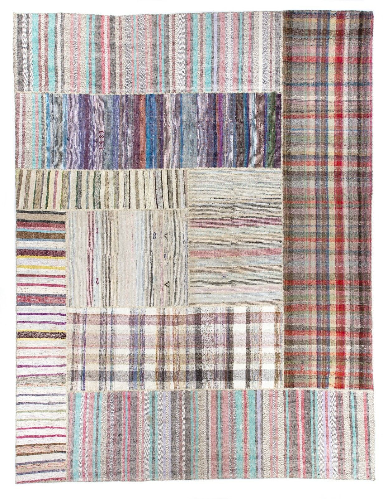 13.3x17.4 Ft Oversize Striped Cotton Turkish Kilim Rug Flatweave Floor Covering