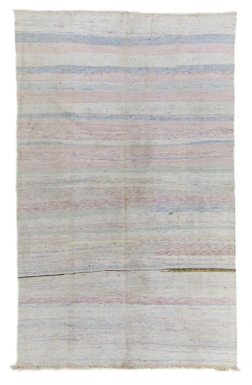 7x11 Ft Cotton Vintage Anatolian Kilim Rug In Soft Colors