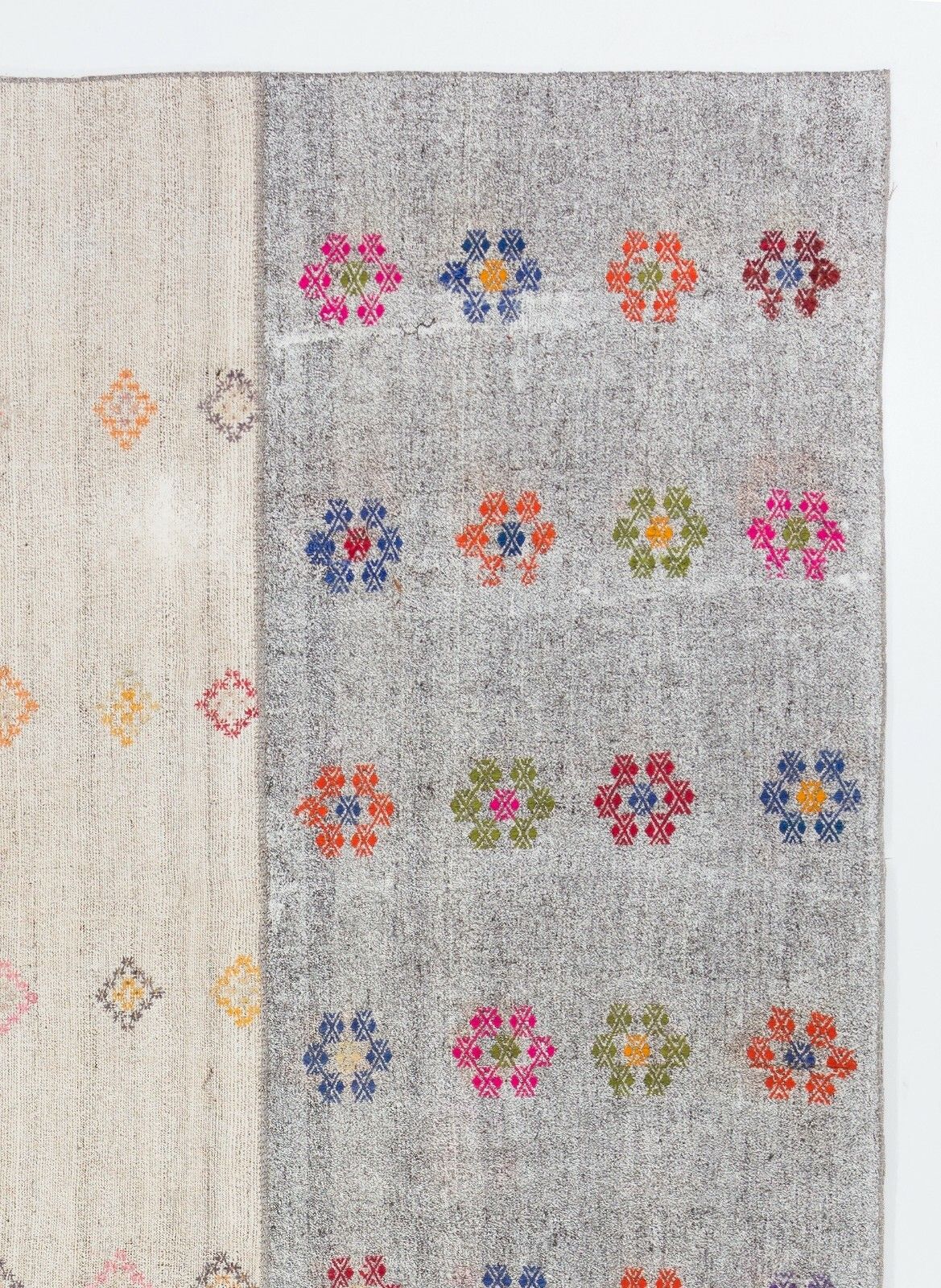 10.5x14.3 Ft Cotton And Goat Hair Kilim With Colorful Flowers photo for sale