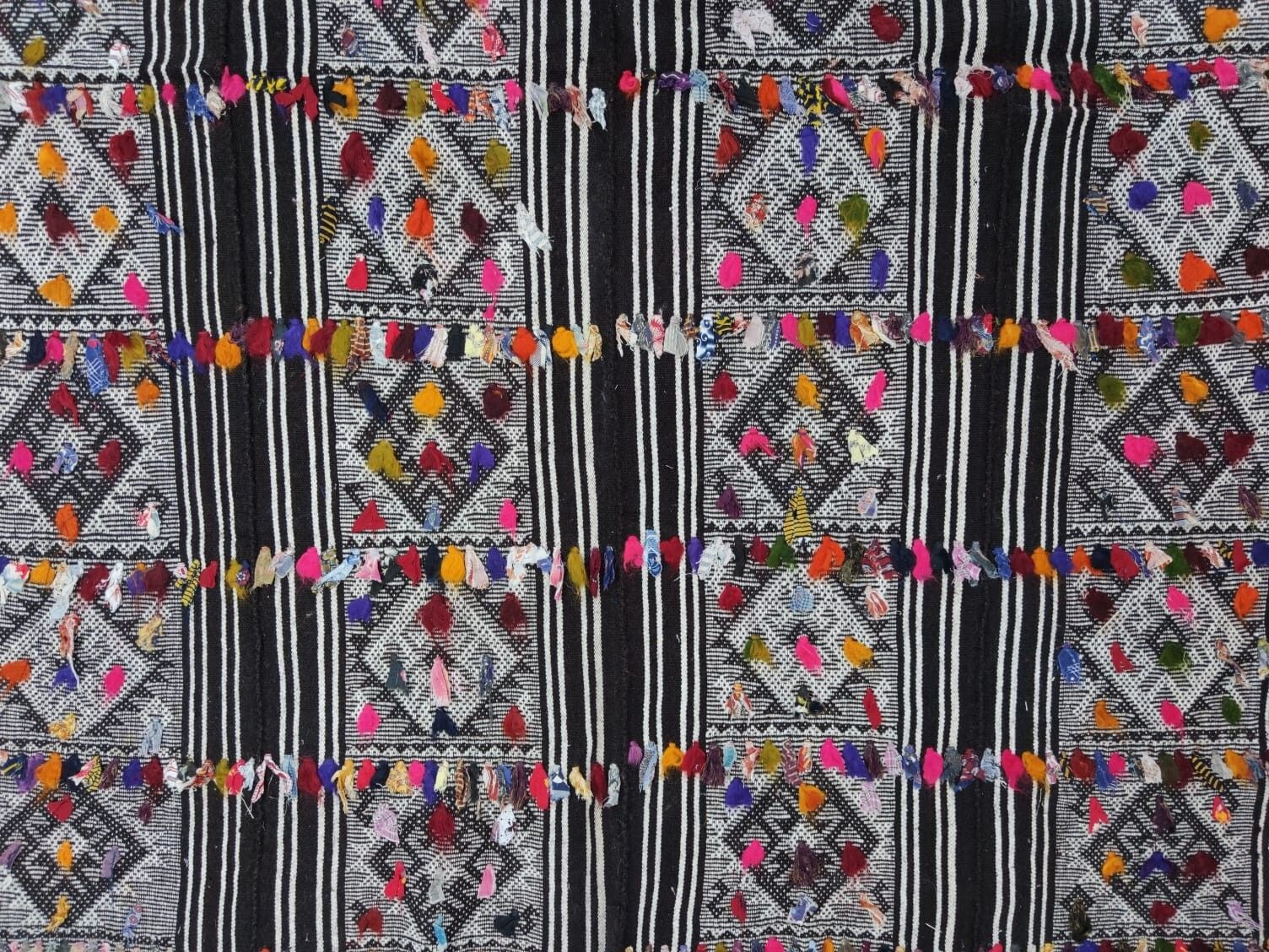 5.6x7.3 Ft Hand Woven Vintage Turkish Kilim Rug (Flat Weave) With Colorful Pomps photo 329.0