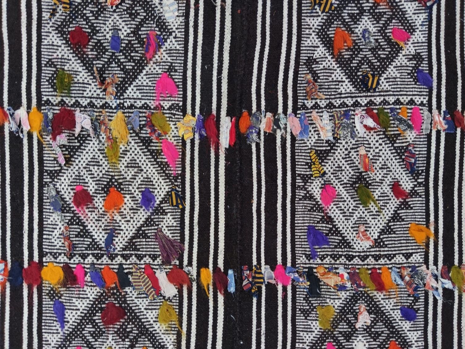 photo for sale 5.6x7.3 Ft Hand Woven Vintage Turkish Kilim Rug (Flat Weave) With Colorful Pomps