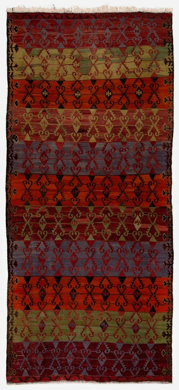 6x13 Ft Vintage Geometric Design Hand Woven Turkish Runner Kilim (Flat Weave)