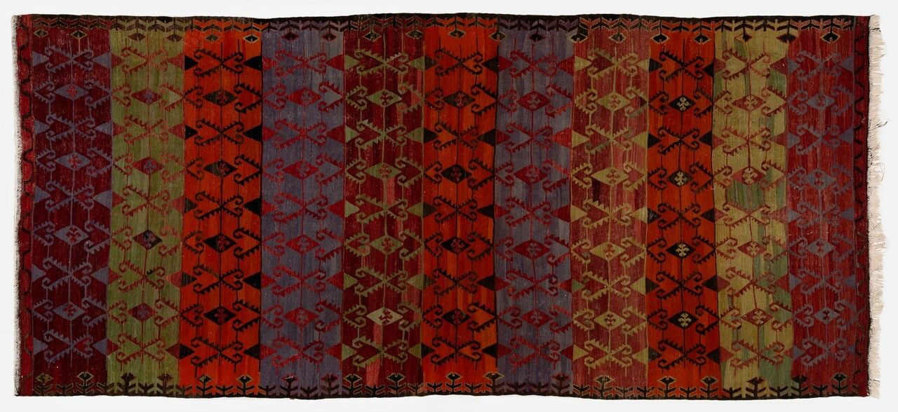 6x13 Ft Vintage Geometric Design Hand Woven Turkish Runner Kilim (Flat Weave) photo for sale