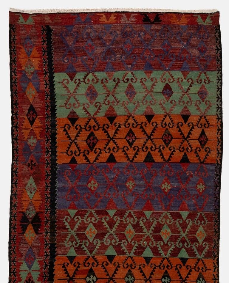 5.2x13.2 Ft Vintage Central Anatolian Kilim Rug With Geometric Design, All Wool photo furniture