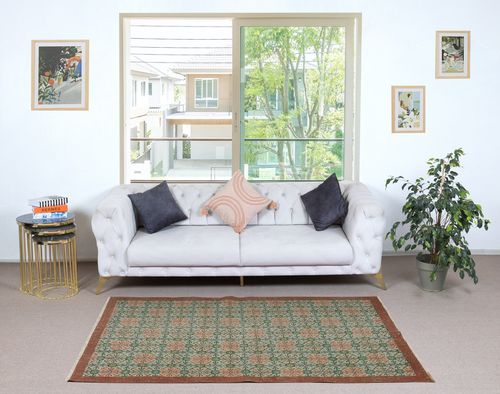4x6.8 Ft One Of A Pair Vintage Handmade Turkish Accent Rug With Floral Design photo furniture