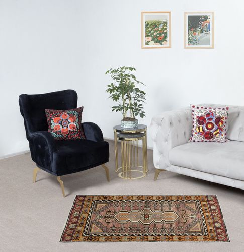 22x45 In Vintage Scatter Rug. Turkish Accent Rug. Door Mat. Handmade Bat Mat photo furniture