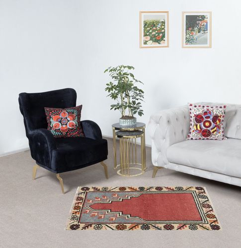 22x36 In Small Handmade Rug, Vintage Turkish Prayer Rug, Decorative Prayer Mat photo furniture